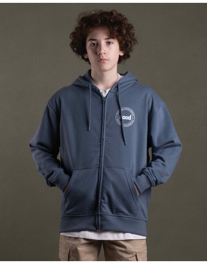 Sudadera con cremallera hood Unisex modelo logo en color steel blue (ECO)